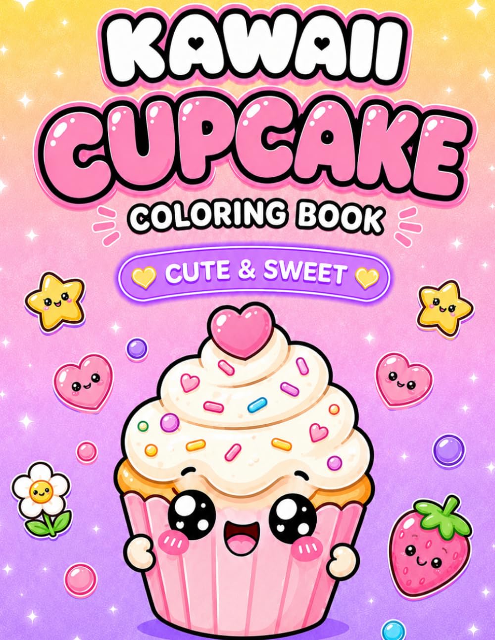 Kawaii Cupcake Coloring Book For Kids: 50 Cute and Sweet Dessert Illustrations | Single-Sided Pages | Large 8.5 x 11 Inch Format for Kids
