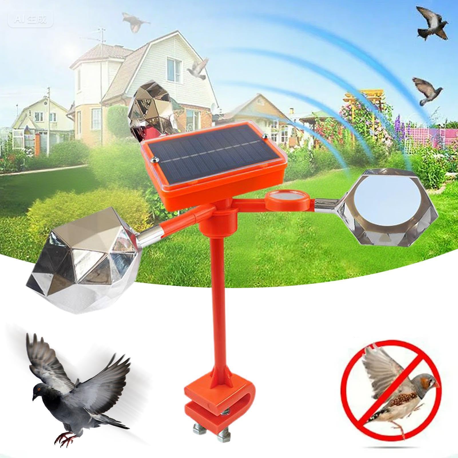 Ahuyentador De Pajaros Solar, Dispositivo Reflectante Para Ahuyentar Pájaros, Rotación De 360° Reflectores Para Ahuyentar Aves Con Alarma Sonora Ajustable,Repelente Solar Para Jardín Terraza Balcón Te