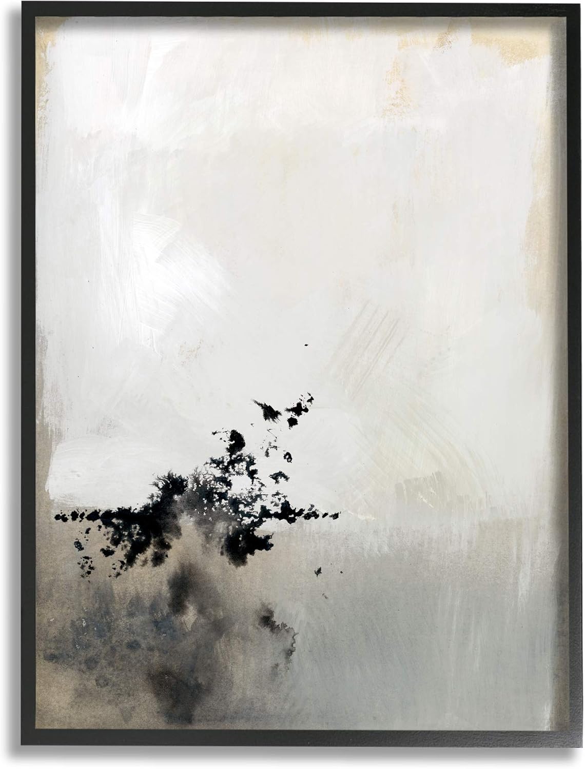 Stupell Industries Minimal Neutral Abstract Painting Splatter, Design by Victoria Barnes Black Framed Wall Art, 16 x 20, Grey