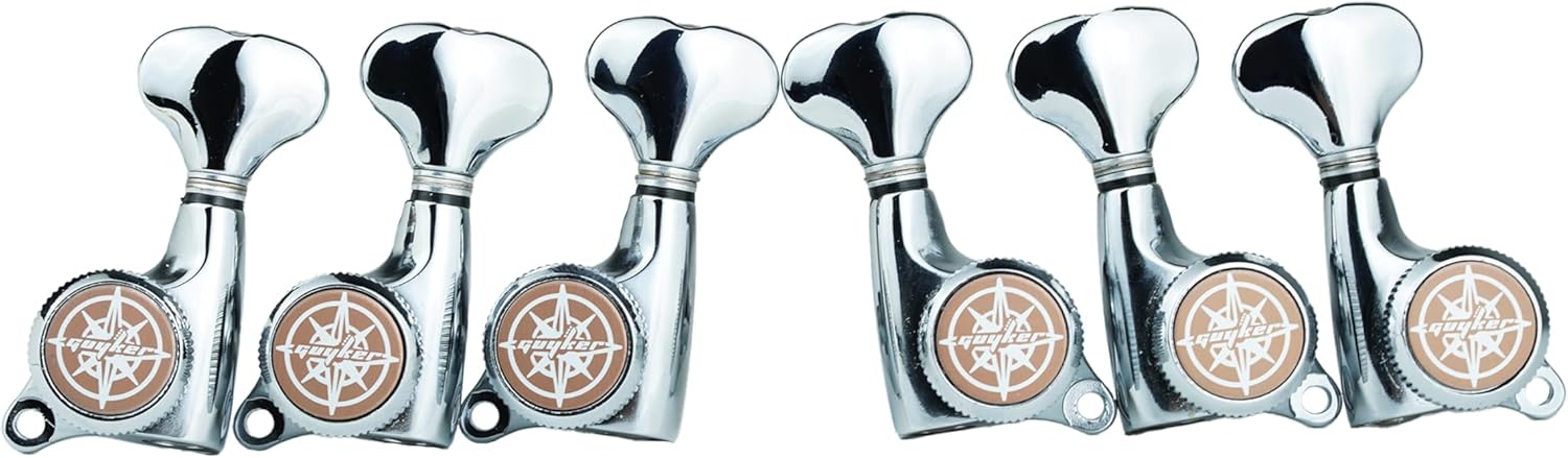 Guyker 6Pcs Guitar Locking Tuners (3R+3L) – 1:18 Ratio Lock String Tuning Key Pegs Machine Heads Set Replacement for LP, SG, TL Style Electric, Folk or Acoustic Guitars – Chrome