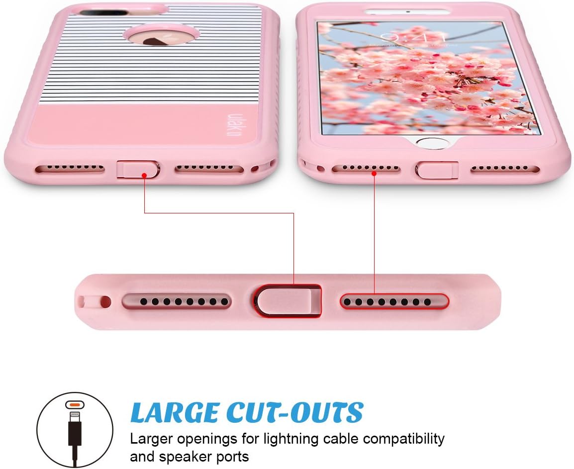 ULAK iPhone 7 Plus Case, Slim Shockproof Flexible TPU Bumper Case Durable Anti-Slip Lightweight Front Back Hard Protective Safe Grip Cover for Apple iPhone 7 Plus 5.5 inch Rose Gold Stripes Minimal