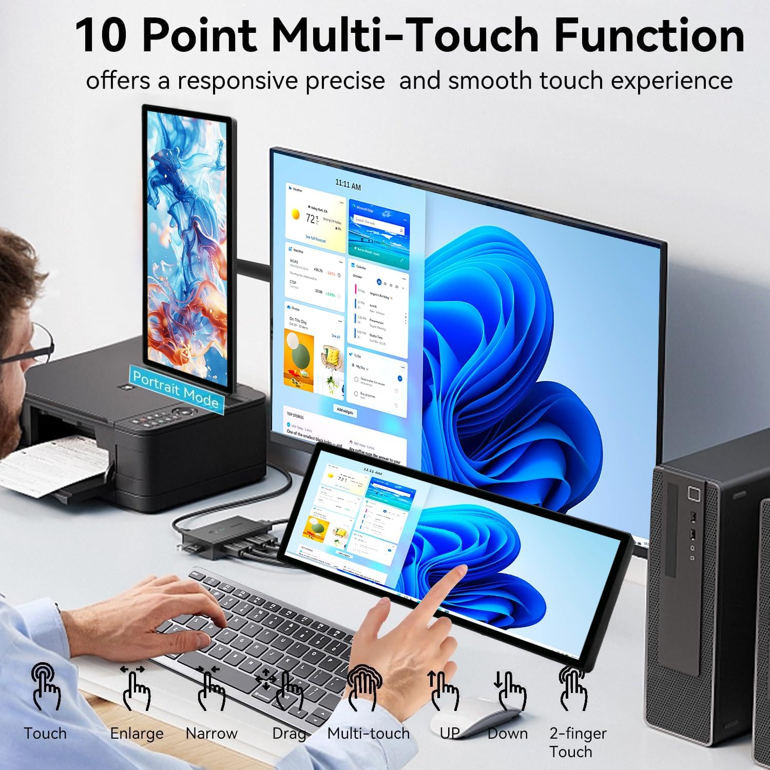 12.3 Inch Touchscreen Monitor, FHD IPS 1920x720 Stretched Bar LCD Touch Display, Travel Portable Touch Screen Secondary Display for Computer Windows macOS Aida64 GPU CPU RAM Monitoring