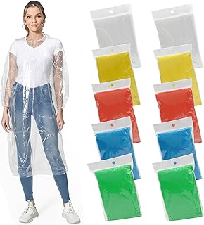 Rain Poncho for Adults, 10 Pack Waterproof Poncho, Disposable Light Weight Rain Poncho with Drawstring Hood for Women & Men, Transparent Emergency Raincoat for Camping, Hiking, Theme Parks, Climbing