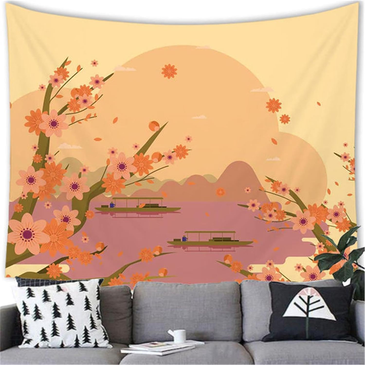 Sxakswol Arazzo Stile Giapponese Arazzo da Parete Gru Sakura Stampa 3D Arazzi da Parete 150x130 cm, Decorazioni da Parete per Casa Soggiorno Camera da Letto 2570b
