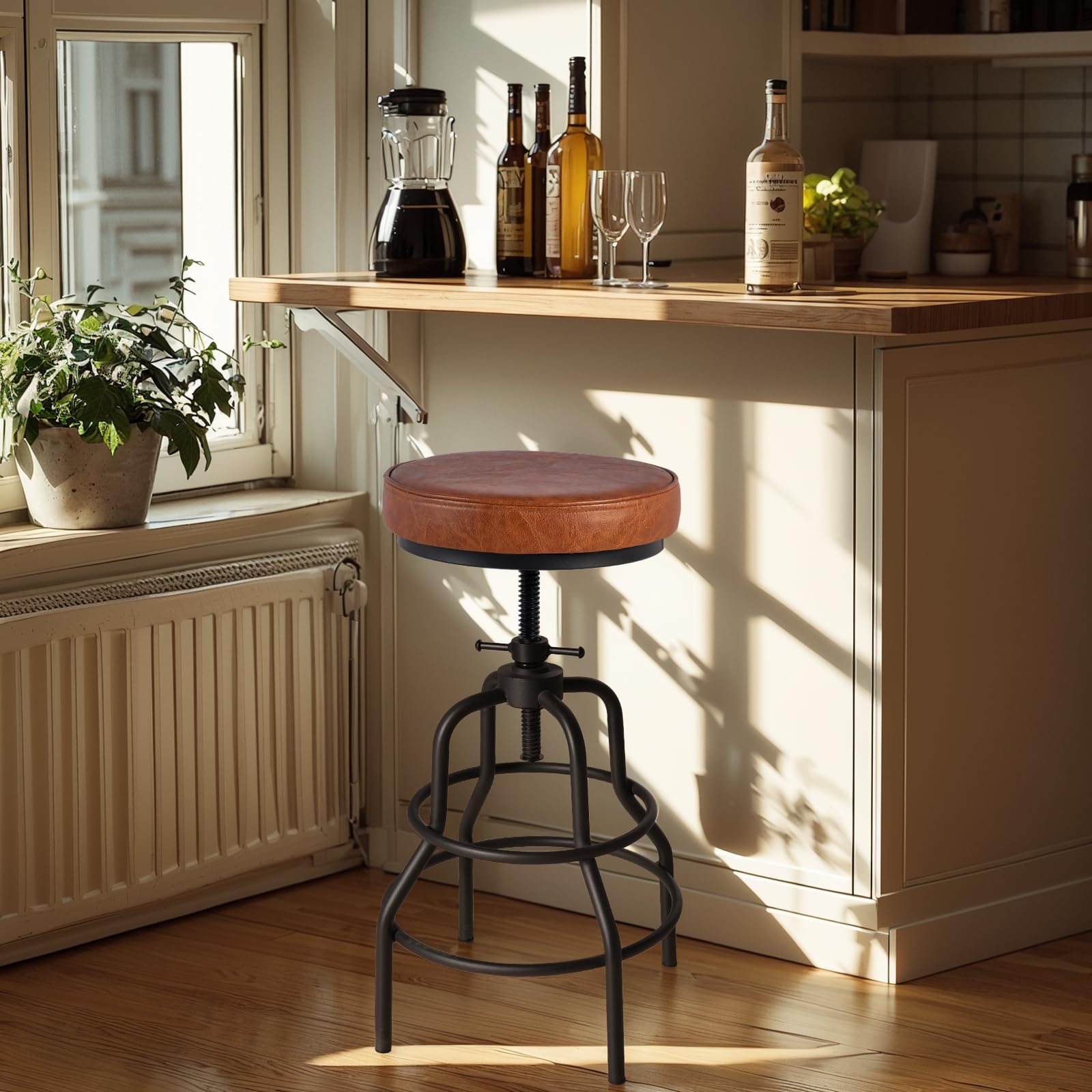 Amazon.com: LOKKHAN Industrial Bar Stools-Swivel Leather Metal Bar