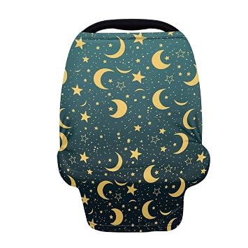 COEQINE Moon Print Baby Car Seat Cover Nursing Cover Carseat Canopy Soft Breathable Infant Car Seat Canopy Versatile Scarf,Christmas Trees Green Gold Moon