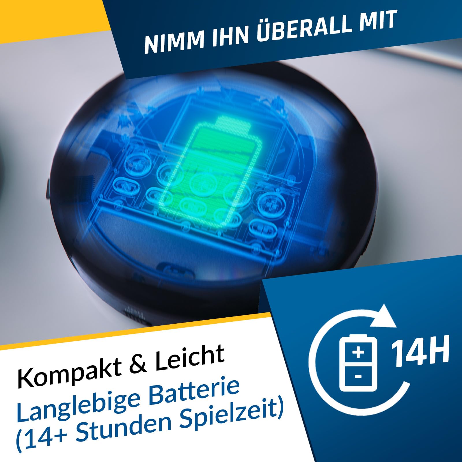 KLIM Nomad CD Player Bluetooth - Tragbarer CD-Player mit langlebigem Akku - Inklusive Kopfhörer - 16GB TF Card - CDR, CDRW, MP3 - Mit TF-Reader, Radio FM - Ideal für Autos - Portable Diskman - Schwarz