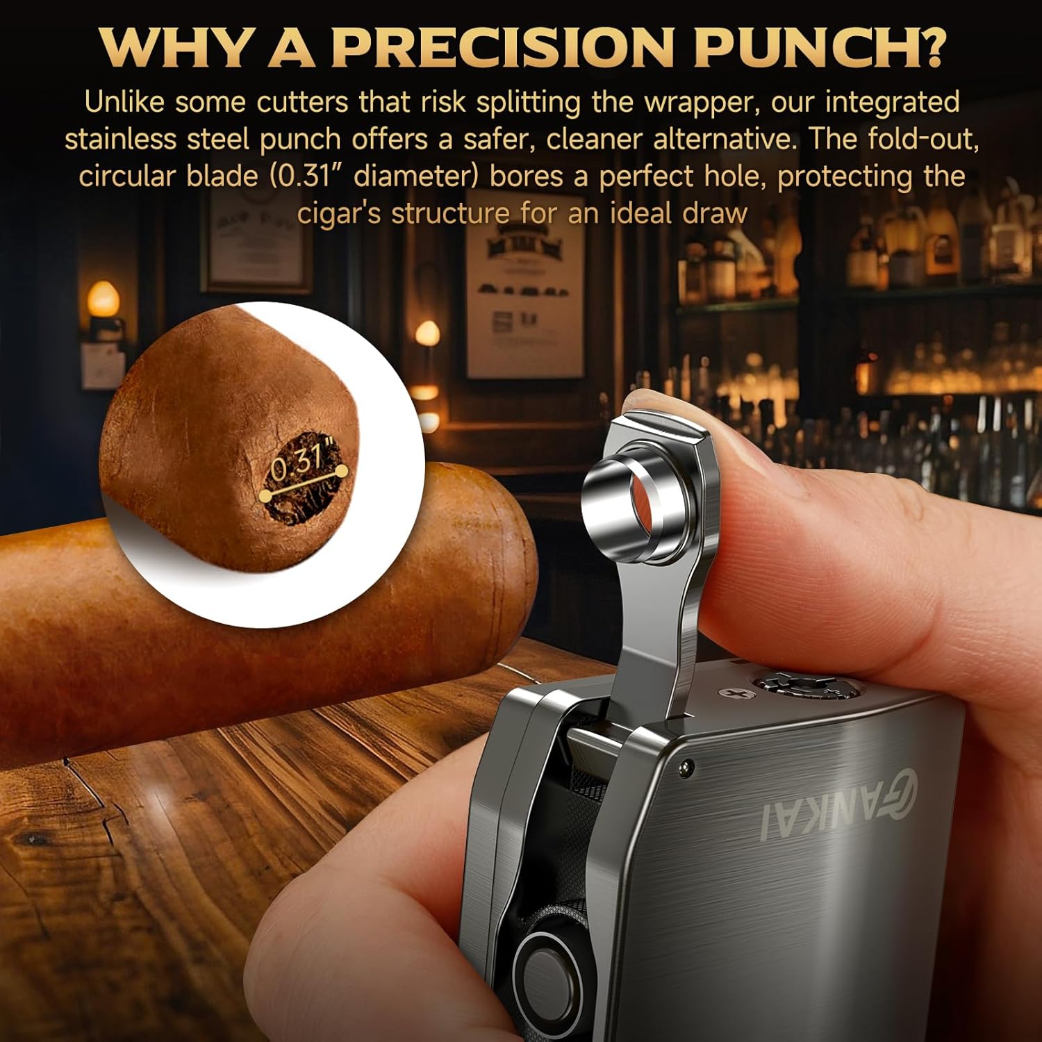 Cigar Lighter, 3 in 1 Butane Torch with Cutter & Punch, Refillable Windproof Lighters with Dual Jet Flame & Fuel Level Window, Cigar Gift for Men