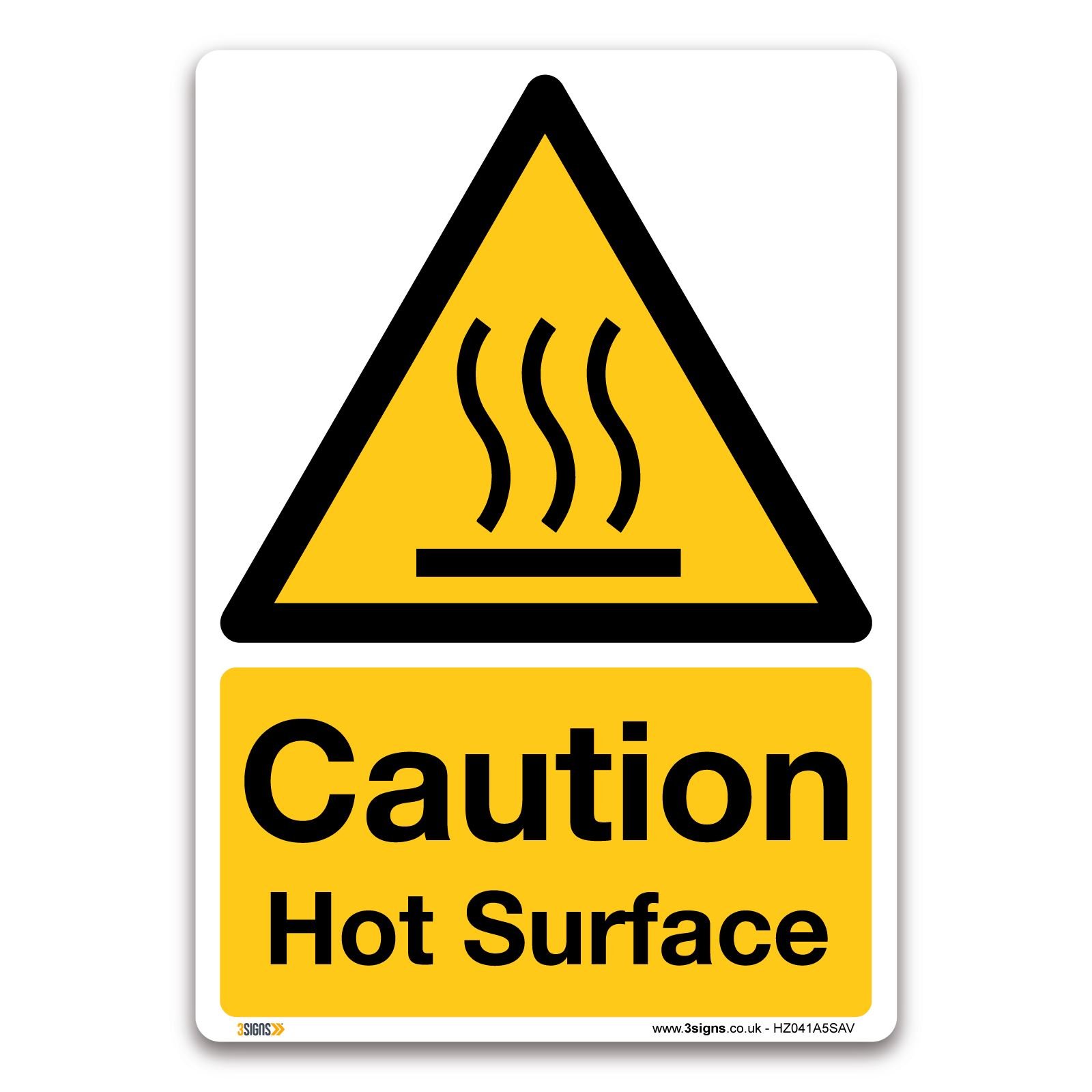 Pack of 2 Caution Hot Surface Sign - A5 Self-adhesive Vinyl - Temperature Warning Safety