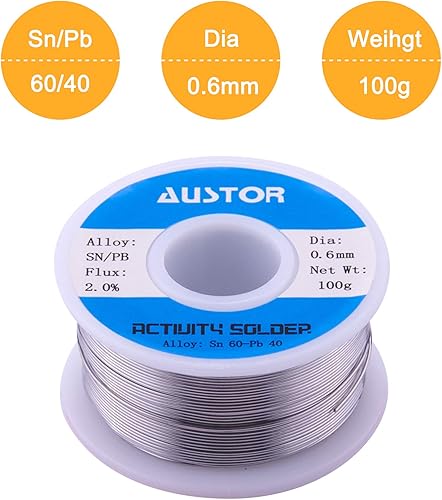 Miniatura 2 de AUSTOR Alambre de soldadura de núcleo de colofonia de plomo de estaño 60-40 para soldadura eléctrica (0.024 in, 3.53 oz)