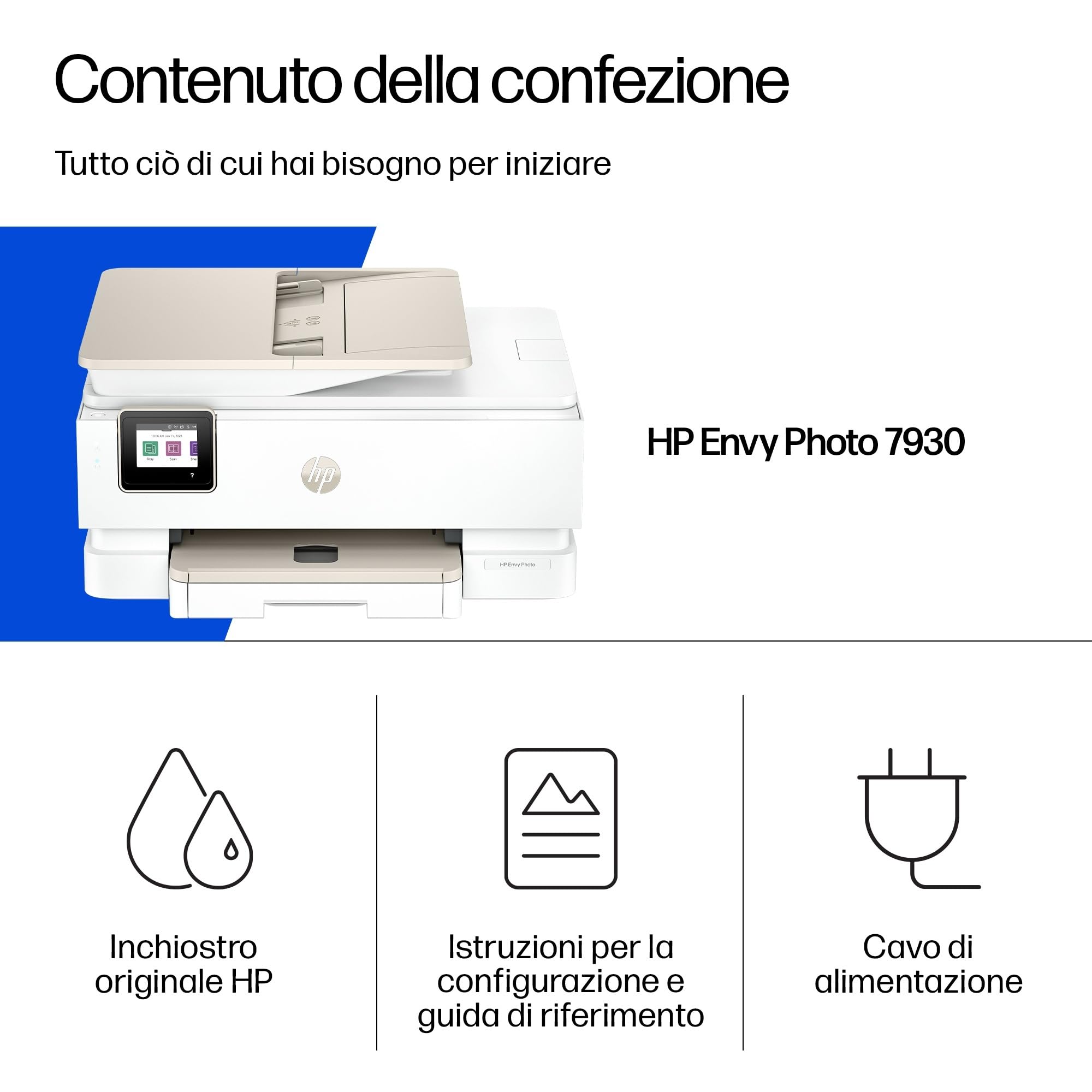HP Envy Photo 7930 B63K5B, Stampante Multifunzione a Getto d'Inchiostro A4 a Colori, Foto, Fronte/Retro Automatico, 22 ppm, app, 3 Mesi di Inchiostro Instant Ink Inclusi, Bianca