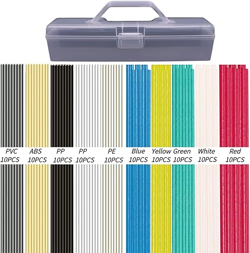 100 varillas de soldadura de plástico, 5 tipos de plástico de soldadura (PP PU ABS PE TPO) con caja de almacenamiento, para reparación de plástico,