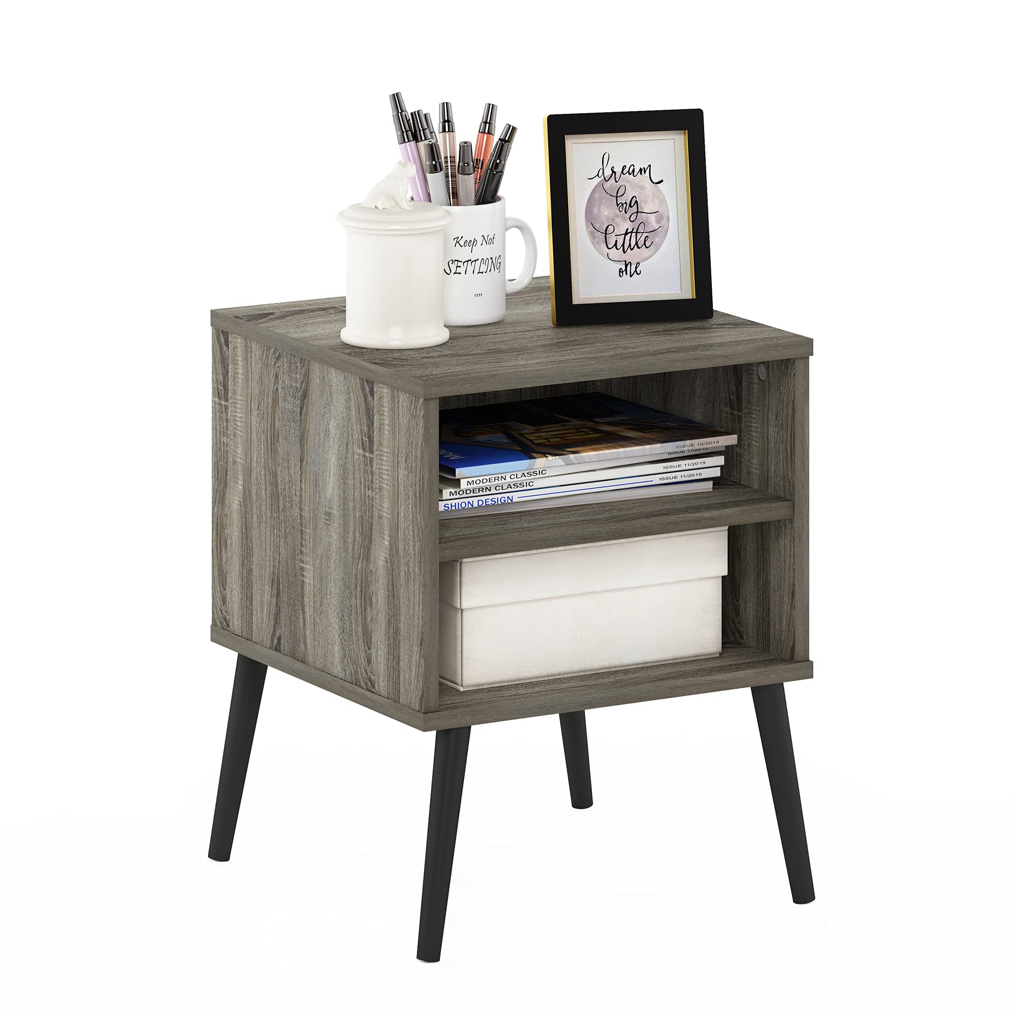 Furinno Claude in Stile metà secolo con Gambe in Legno, ingegnerizzato, Rovere Francese Grigio, Taglia Unica