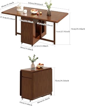 Space Saving Solid Wood Folding Dining Table 150CM Drop Leaf Table