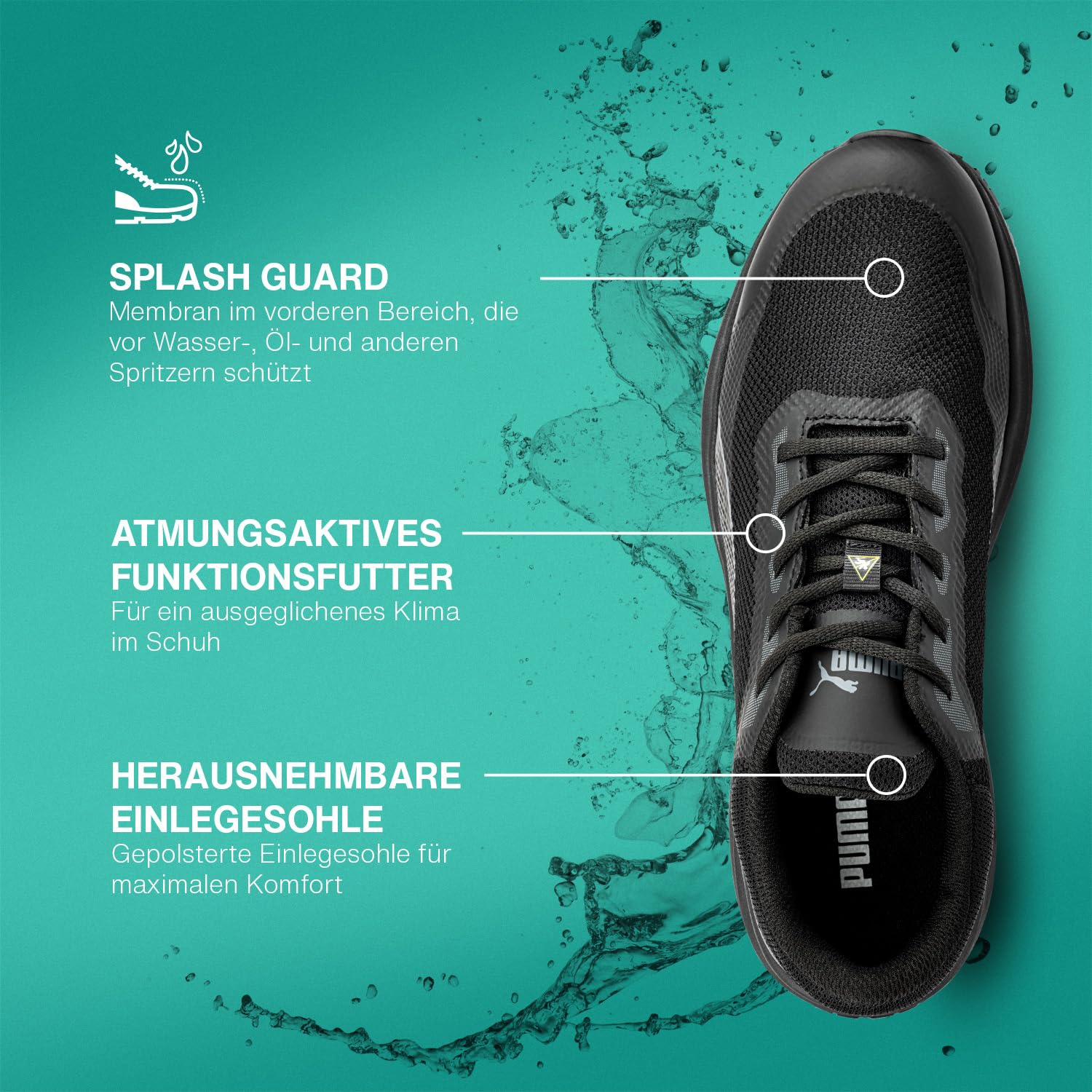 PUMA Safety Spark Rutschhemmende Berufsschuhe – rutschfeste O1 Arbeitsschuhe, metallfrei, sehr leicht – ideal als Kochschuhe & Arbeits- Sneaker - Schwarz