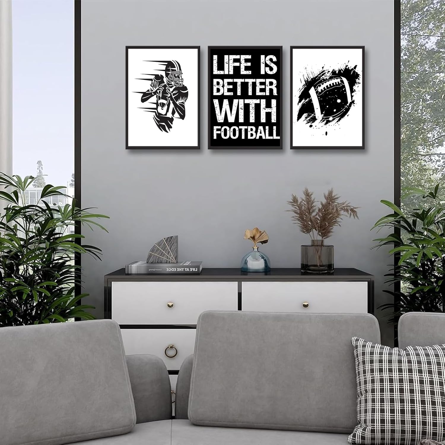 3Pcs American football wall art Black and White Rugby Wall Decor pictures Inspirational Painting Artwork Sports Poster Prints for Boys Room Locker Room Dorm Living Room Home Decoration