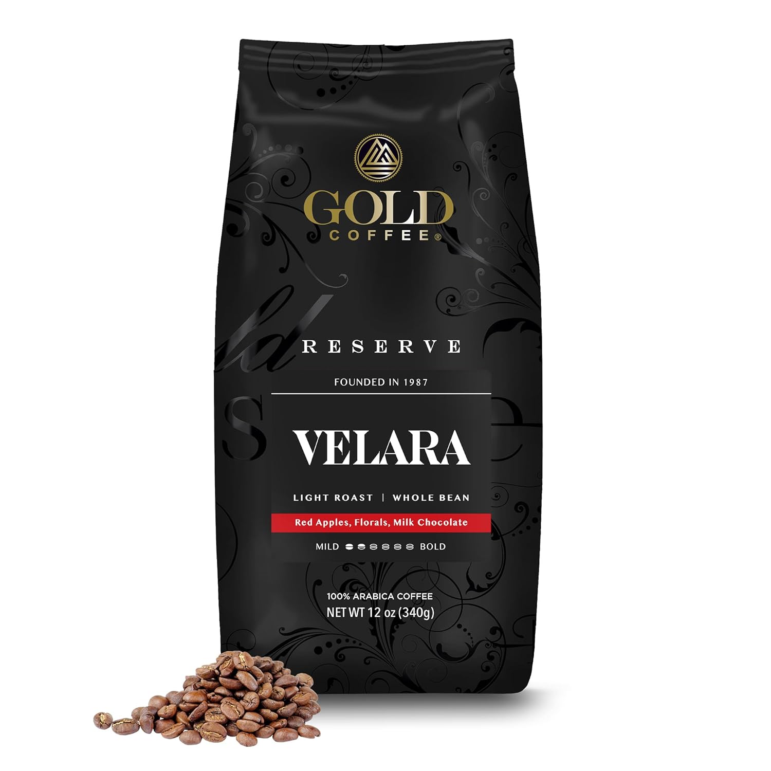 Gold Coffee Co. Velara Premium Blend | Light Roast, Whole Bean | 100% Arabica Coffee | 12 oz.