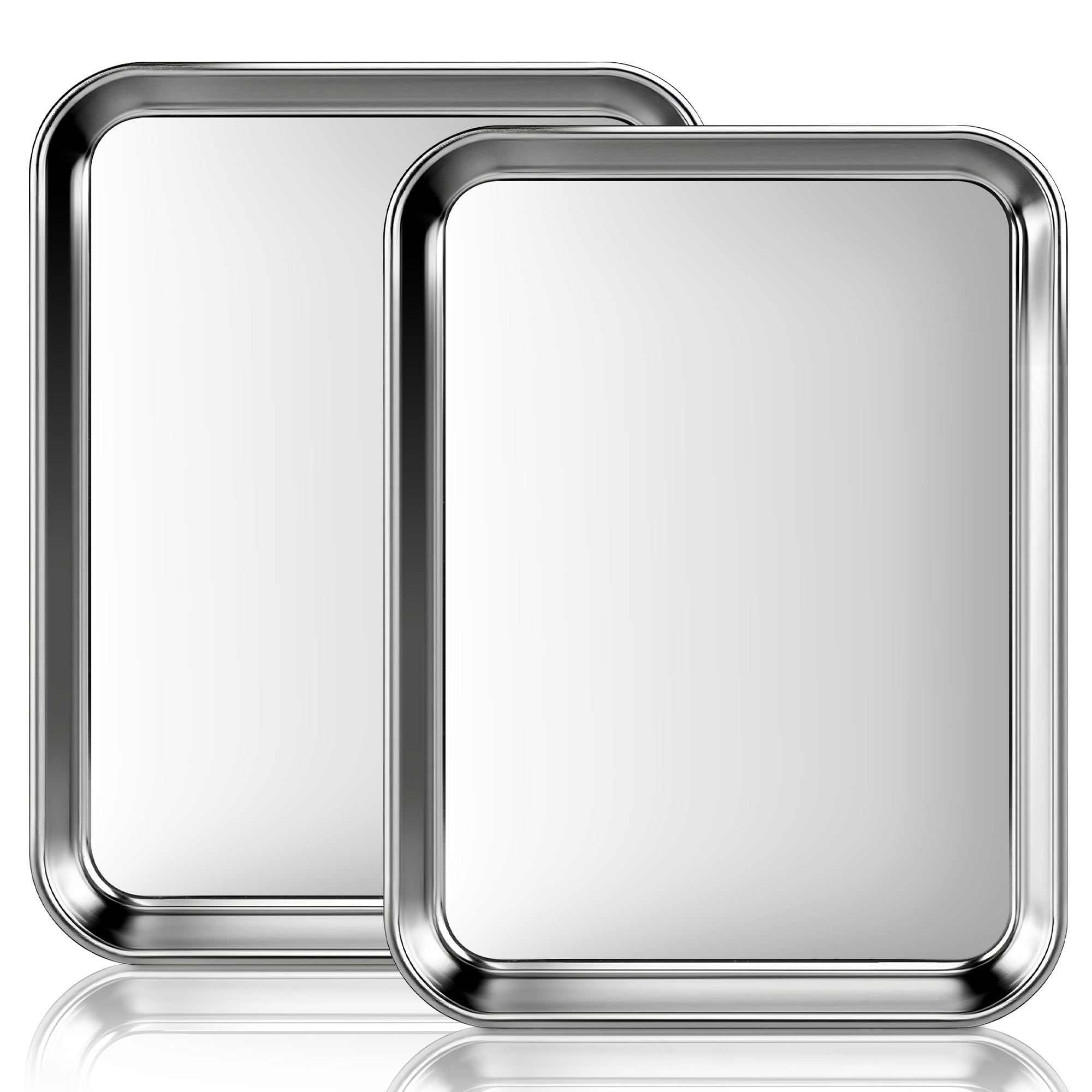 Fire More 2 Pieces Baking Tray, Healthy and Non-Toxic Rectangular Trays, Easy to Clean and Dishwasher Safe (23.5 x 17.5 x 2.5 cm)