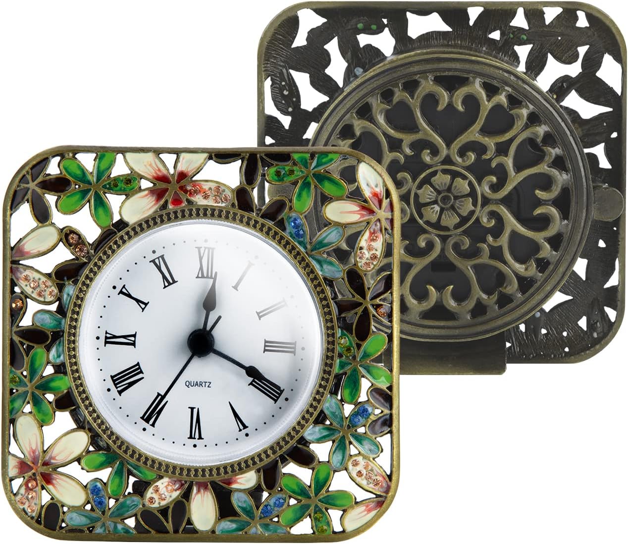 KEYPOWER Reloj de mesa pequeño de cuarzo analógico de escritorio esmaltado con marco decorativo de diamante de cristal, para el hogar, dormitorio,