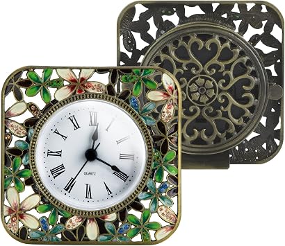 KEYPOWER Small Table Clock Quartz Analog Desk Clock Enamel with Crystal Diamond Decorative Frame,for Home Bedroom Living Room Flower