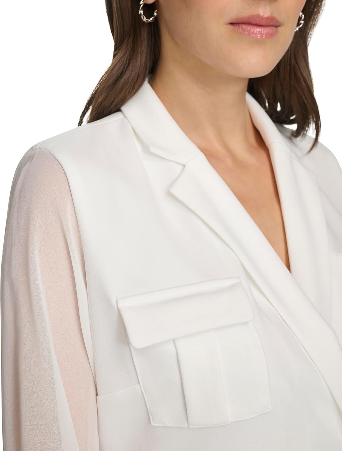 Calvin Klein Womens Long Chiffon Sleeve Collared Surplice Neck Crepe Mini Dress - Image 5