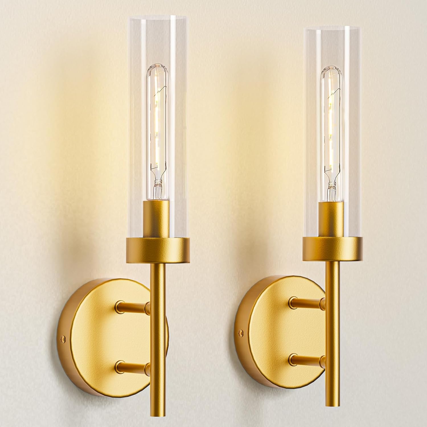 15.3'' Wall Sconces Set of Two Hardwired Yellow Sconces Wall Decor Set of 2 for Bathroom Mirror, Clearance - Modern Sconce Light Vanity Fixtures Wall Lighting/Clear Acrylic Shade for Living Room