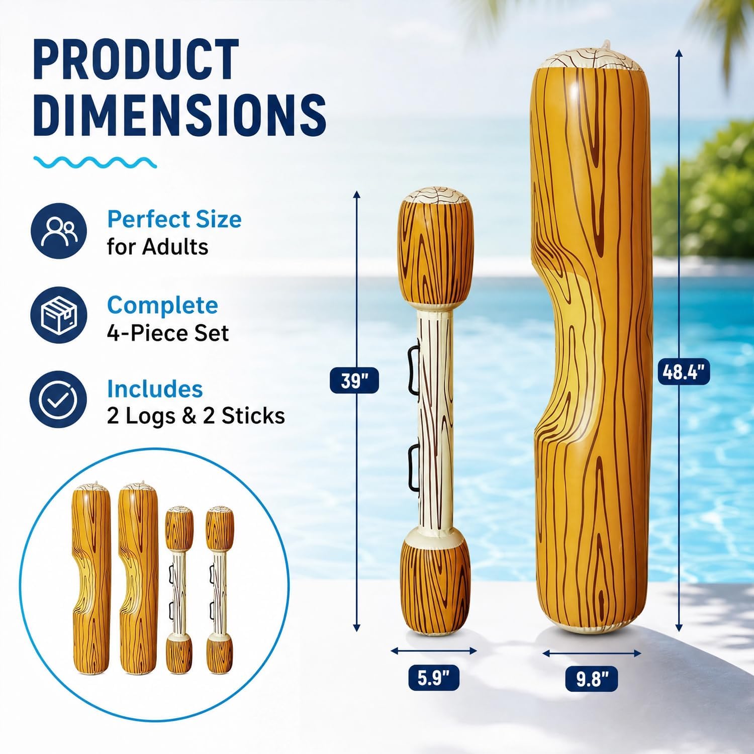 Inflatable Water Battle Game Pool Float Set, Adult Floating Log Joust Game with 2 Inflatable Logs & 2 Battle Sticks, Durable PVC Pool Party Floats for Swimming Pool, Lake and Beach image 2