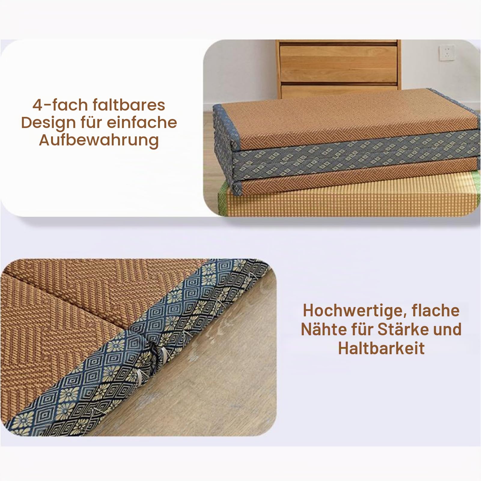 Japanische Tatami-Matte, faltbare Futon, braunes Rushgras, Bodenmatte, ideal für Meditation, Yoga, Zen-Raum, japanischer Tränenraum (120 x 200 cm)