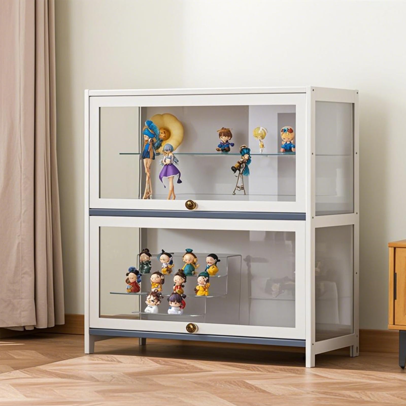 Kgfvesdc Display Cabinets For Collectables,Clear Display Case For Figures,Clear Display Case,Easy To Install,Tough Texture,Sealed And Dustproof,For Collectibles, Books White/Width: 70cm/2 Layer
