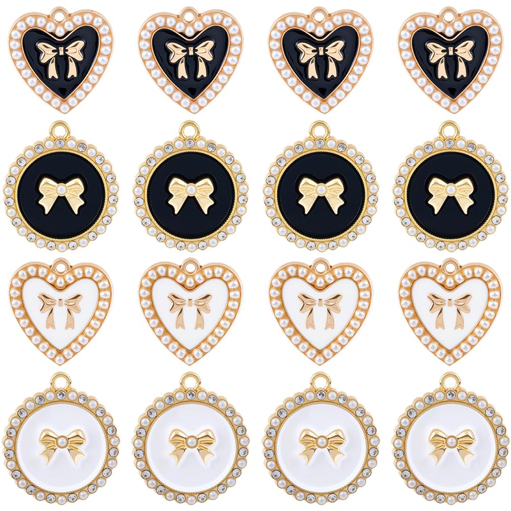 Breloques en forme de cœur et nœud émaillé rose pour création de bijoux DIY - 32 pièces