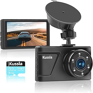 Dash Cam with 32GB SD Card, Kussla 1080P Dash Camera for Cars, Super Night Vision Car Camera, 170° Wide Angle Dashcam, 3'' IPS Screen, Loop Recording, WDR, G-Sensor, Parking Monitor, Motion Detection