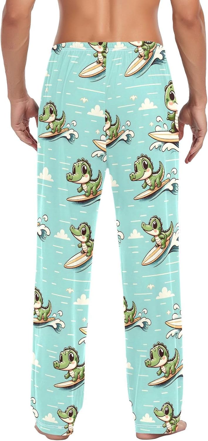 ALAZA Cute Crocodile Surfing Men's Pajama Pants Men Cotton Pajama Bottoms with Pockets, S