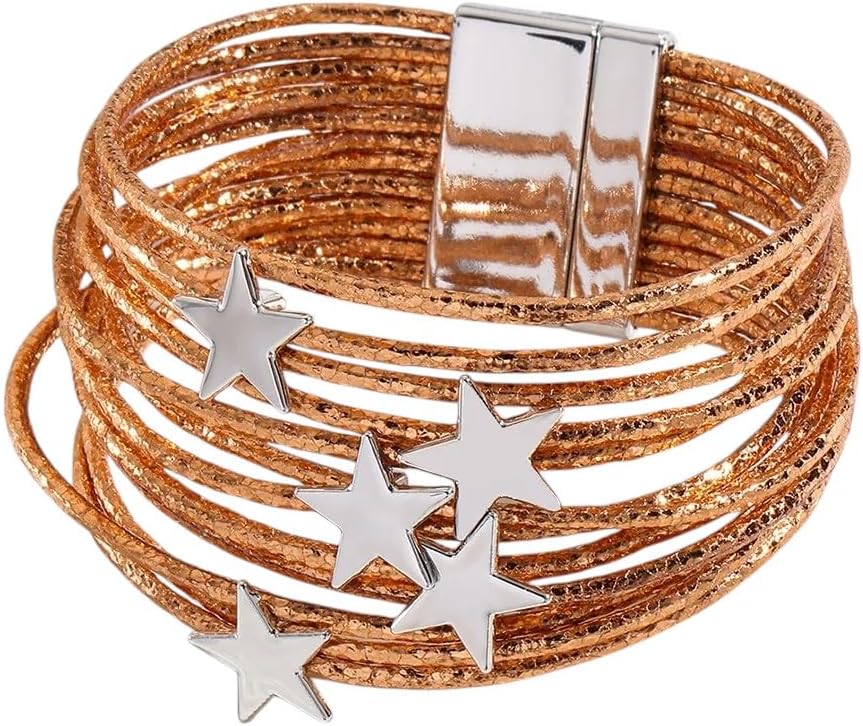 New 2026 Glitter Filled Slim Strips Leather Bracelet For Women Fashion Kute Stars Multilayer Wrap Bracelets Charrm Jewelry Gift
