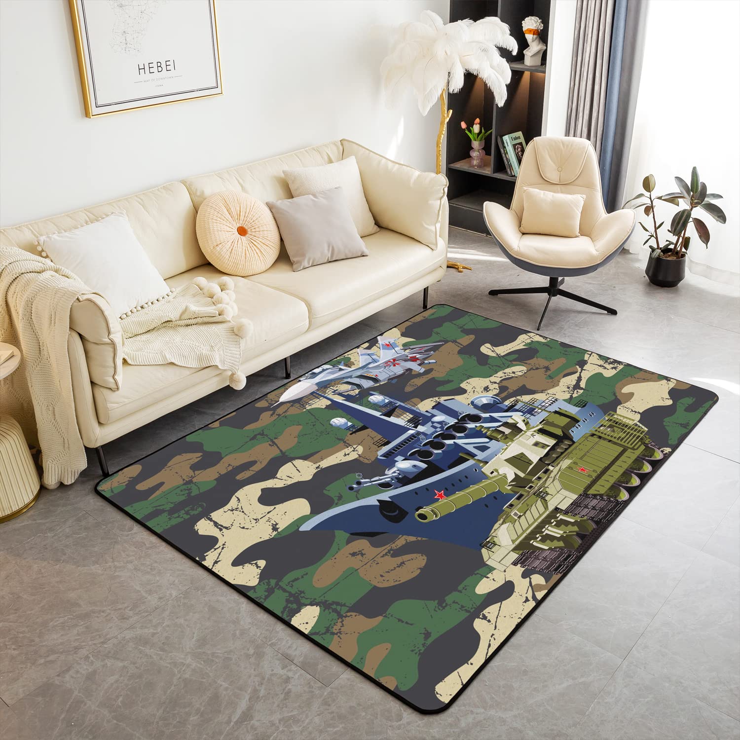 Tapis antidérapant camouflage militaire pour sécuriser et décorer le salon