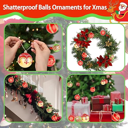 Miniatura 5 de CAVETEE Adornos de Navidad, decoraciones tradicionales colgantes irrompibles brillantes para fiesta de Navidad, adornos para árbol de Navidad, Rojo,