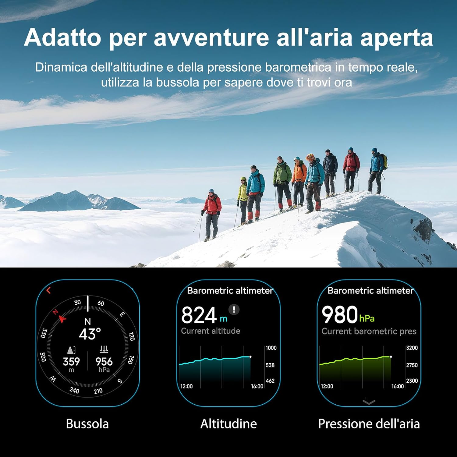 Jugeman P131 smartwatch displaying compass, altimeter, and barometric pressure data for outdoor activities.