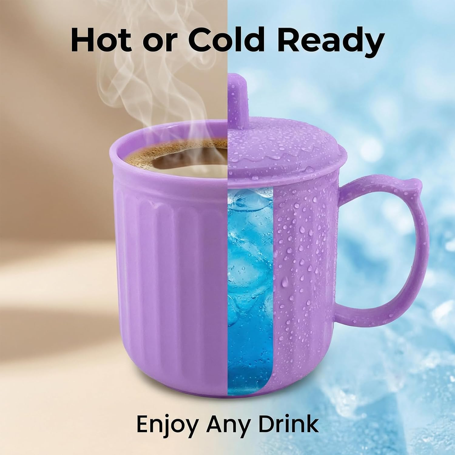 16 oz Plastic Mugs with Lids set of 6, Unbreakable Plastic Mug for Kids, BPA Free Microwave & Dishwasher Safe, Reusable Plastic mugs for coffee, Perfect for Indoor and Outdoor