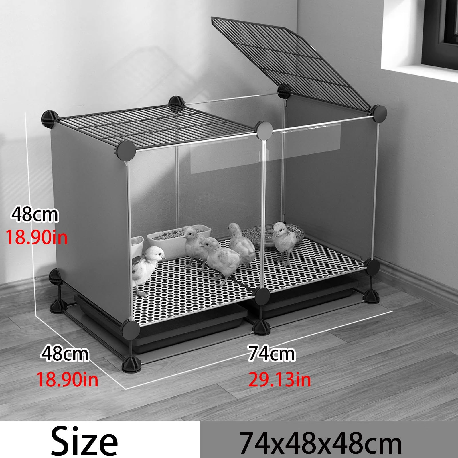 Jaula para Pollos De Interior con Cajón Extraíble Y Claraboya Gallinero Bricolaje Paneles Transparentes para Criadores Aficionados En Viviendas, Patios Cubiertos Jardines Domésticos(Gray,74x48x48cm)