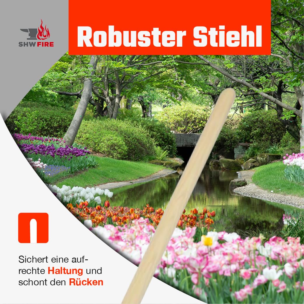 SHW-FIRE Frankfurter Schaufel aus Spezialstahl mit langem Eschenholzstiel 130cm lang - Made in Germany