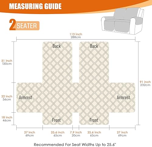 Miniatura 2 de VANSOFY Funda impermeable para sofá biplaza reclinable, funda de sofá reclinable lavable de 1 pieza, protector antideslizante de muebles con correas