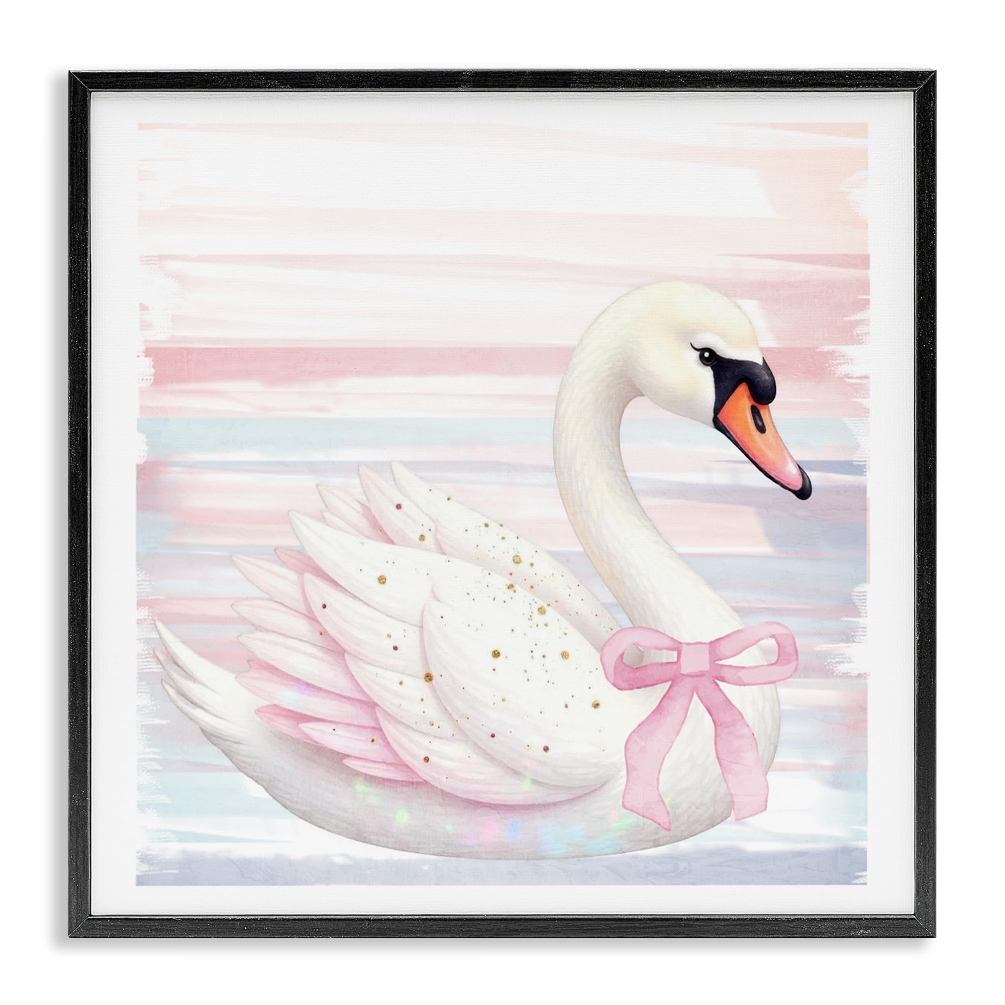 Stupell Industries Pink Swan with Ribbon Black Framed Giclee Art, design by Kim Allen, 12 x 12