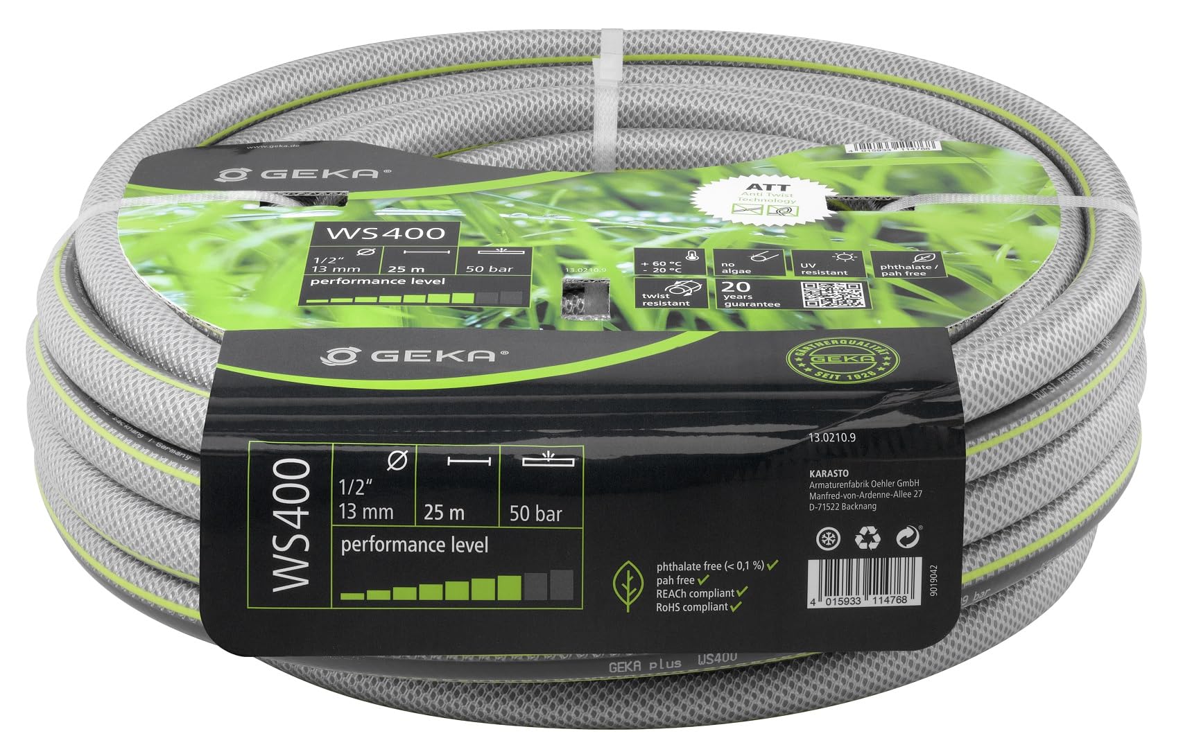 GEKA plus Wasserschlauch WS400 (Länge ca 25 Meter, 5-lagiger Schlauchaufbau, Materialien hoher Qualität, Druckfest und formstabil) 13.0210.9