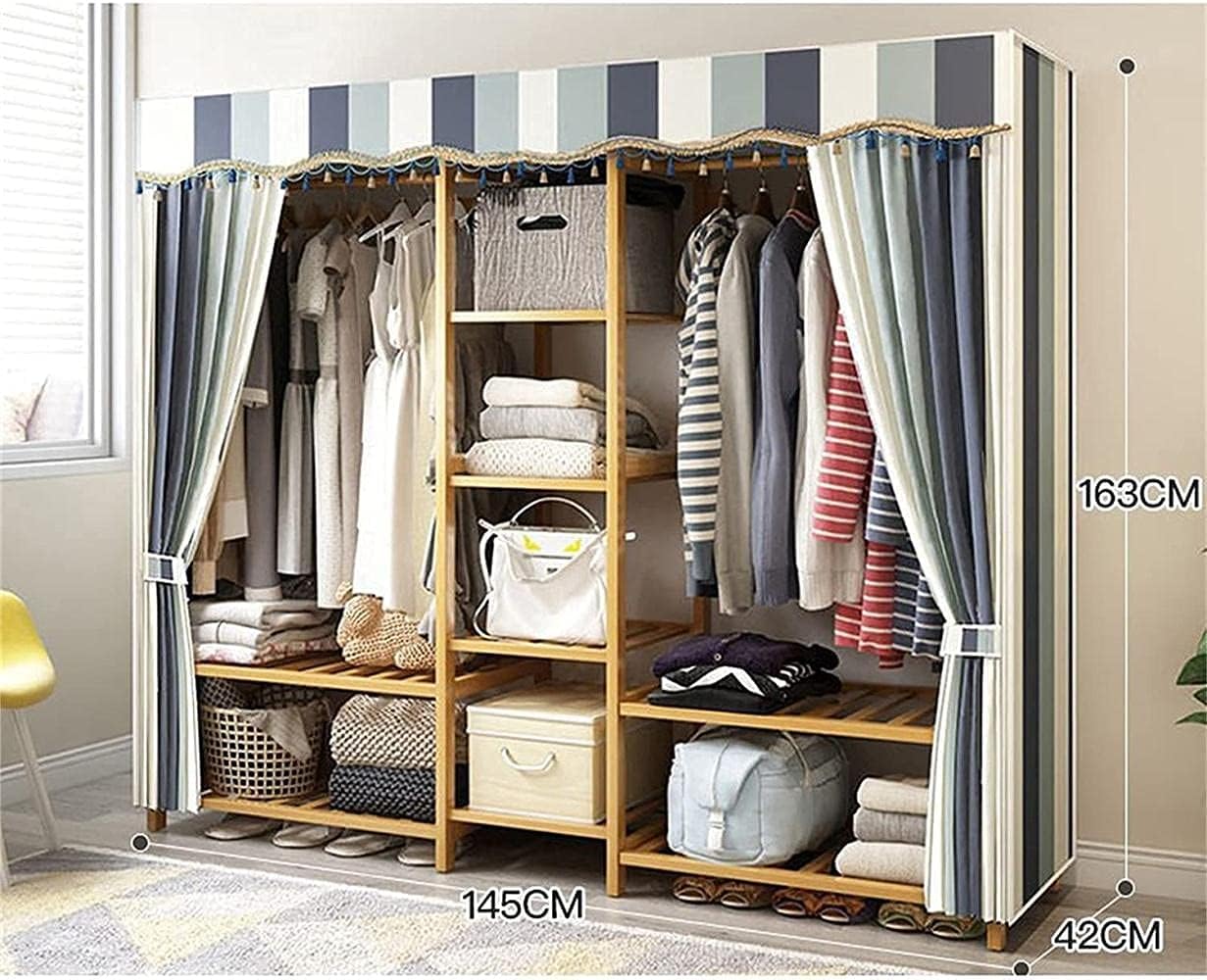 Wardrobe Home Bedroom Hanging Rail Shelves Solid Wood Sturdy Portable Wardrobe Rail Clothes Rack (Size : 163 145 42CM) (163 * 145 * 42CM)