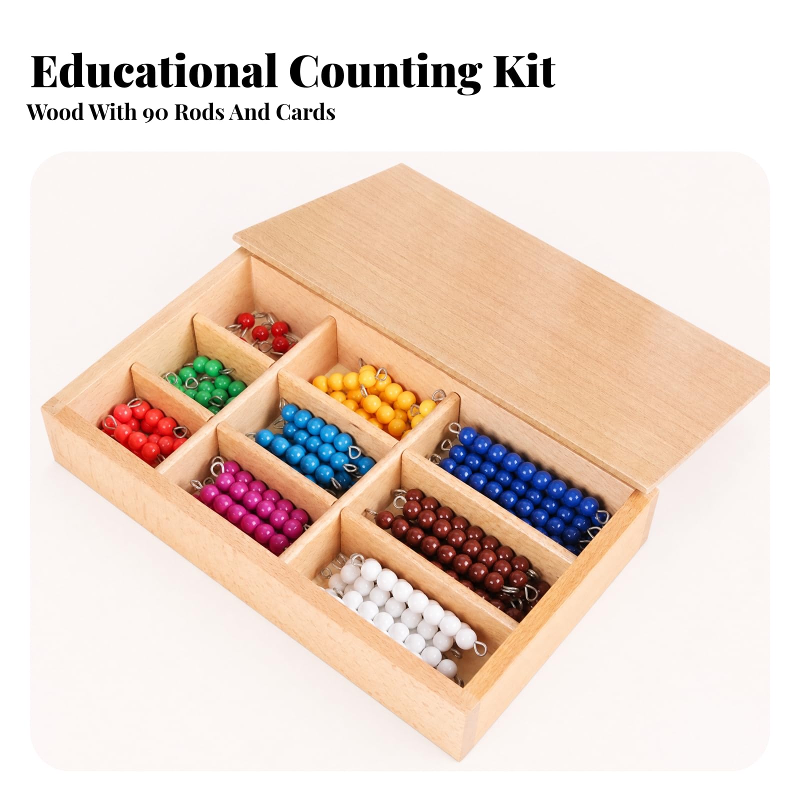 90 Pièces Barre Perles Mathématiques Pédagogique Préscolaire Kit Mathématiques Cartes Chiffres Seoriel Matériel Éducatif, Multi 8MM 90PC