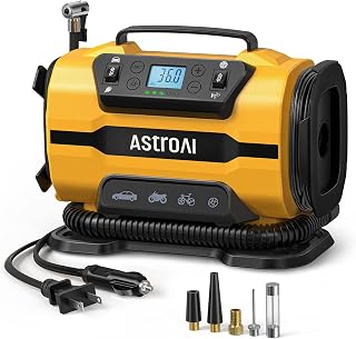 AstroAI 150PSI Portable Tire Inflator Air Compressor Dual AC/DC Power Dual Metal Motors LED Light for Cars Bikes Mattresses Yellow