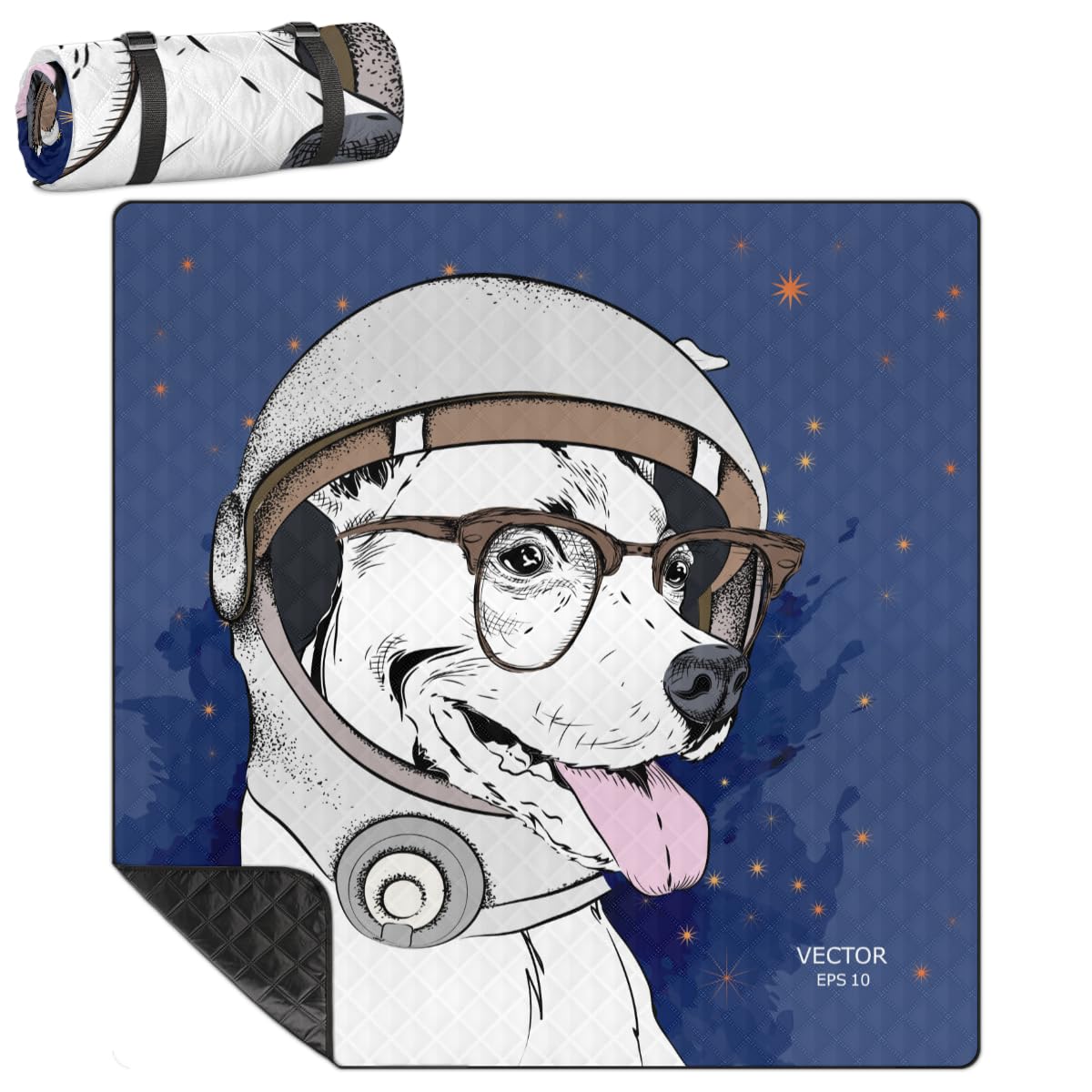 Shimoshe Extra Large Picnic Blankets 79”x 79”, Astronaut Space Dog Waterproof Foldable Picnic Mat with Straps Portable Beach Blanket for Camping Park Grass Beach Indoor