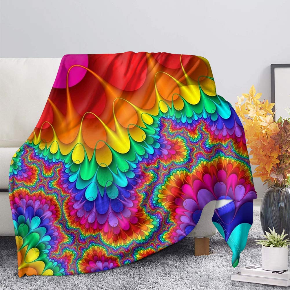Binienty Rainbow Boho Tie Dye Design Lightweight Soft Blanket for Adults Kids Women, Luxurious Fleece Throw Blankets — image 1