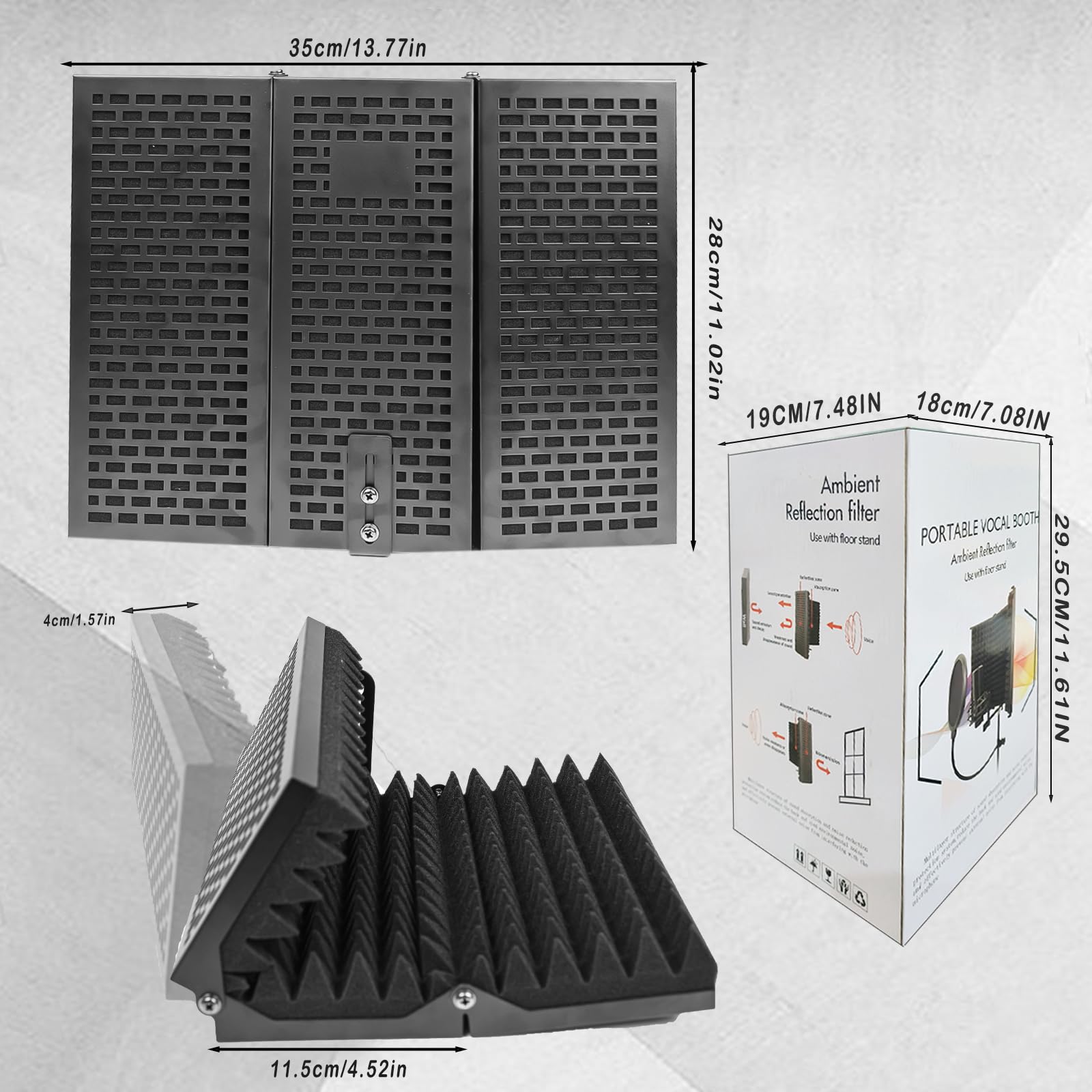Microphone Isolation Shield, Unfold 180 ° pieghevole Studio Mic Sound Absorbing Foam Reflector Shield professionale per Tabletop Countertop Stand Microphone Recording Equipment Studio, nero