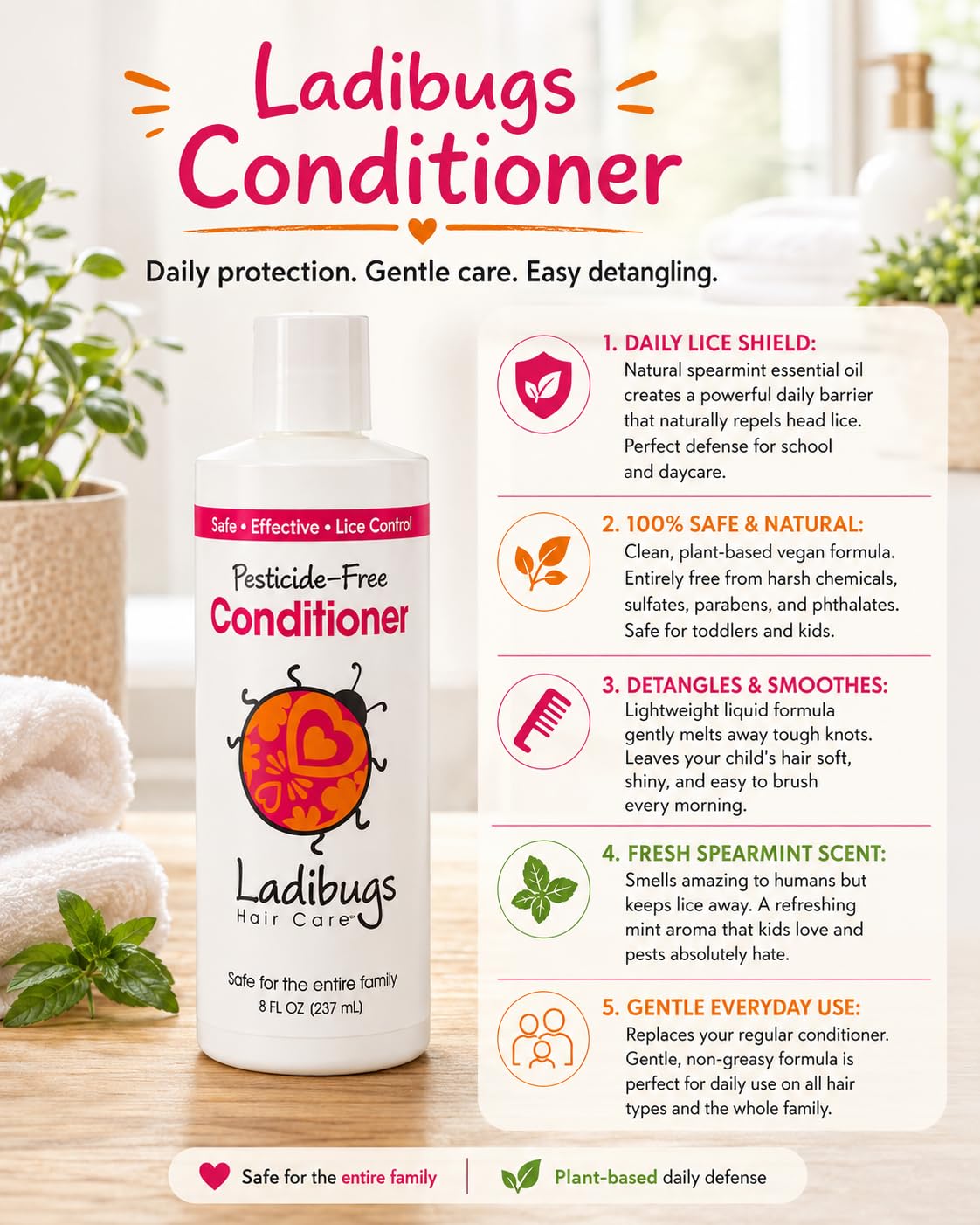 LADIBUGS Lice Prevention Conditioner - Daily Mint Lice Defense 8oz image 3