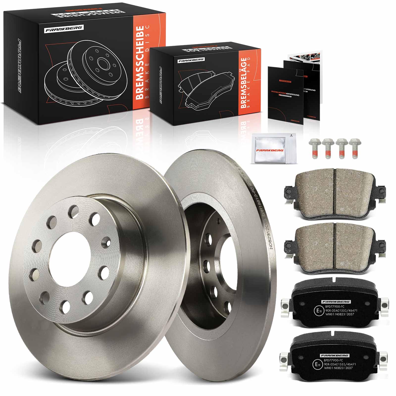 Frankberg Set freni incl. 2x Dischi Freno + 4x Pastiglie dei Freni Posteriore Compatibile con O.c.t.a.v.i.a III Combi 5E5 5E6 A1 Sportback 8XA 8XF Leon Replace# 5Q0615601D
